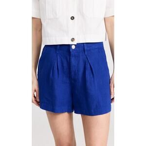L' AGENCE 2725FLI Zahari High Linen Rise Pleated Shorts Navy Blue Size 27 NWT